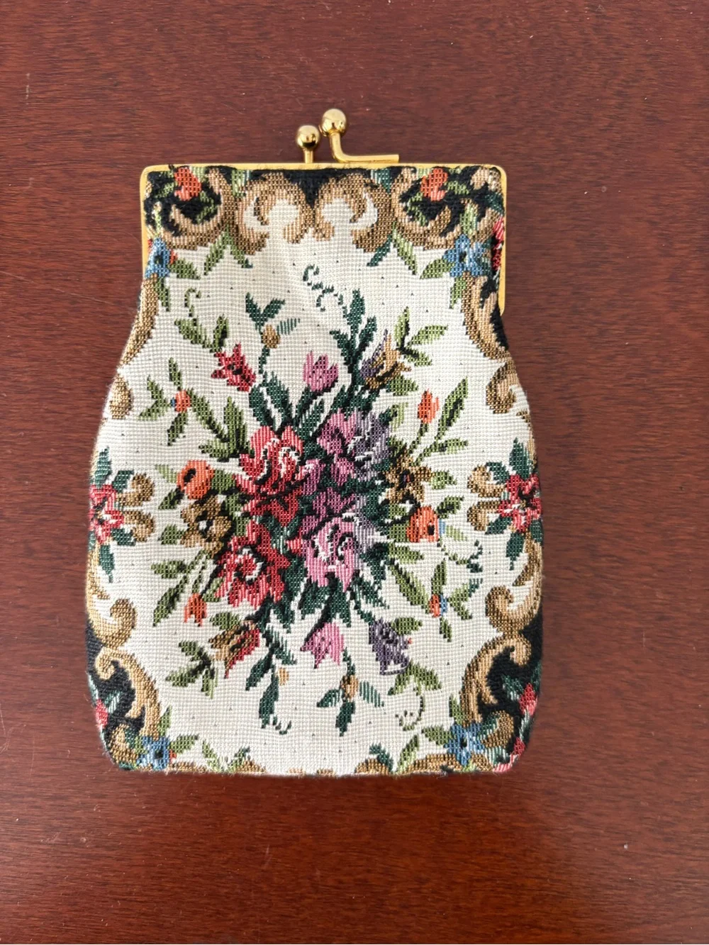 Vintage Floral Tapestry Kiss-Lock Coin Purse - Cream Multicolor